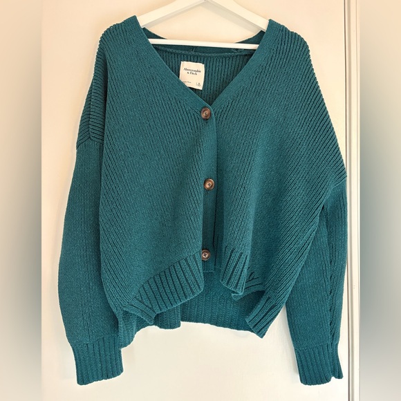 Abercrombie & Fitch Sweaters - Abercrombie & Fitch Turquoise Chenille V-Neck Button Cardigan